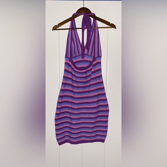 Wild Fable Women Crochet Halter Striped M Mini Dress Boho Hippie Whimsical - Picture 9 of 10